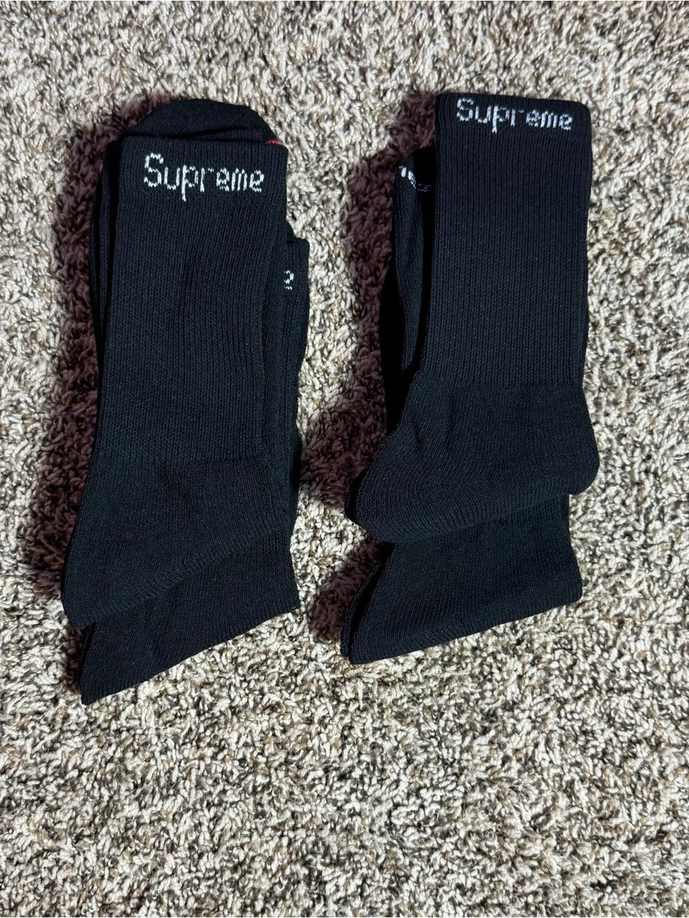 Hanes Black Crew Socks with Red Logo